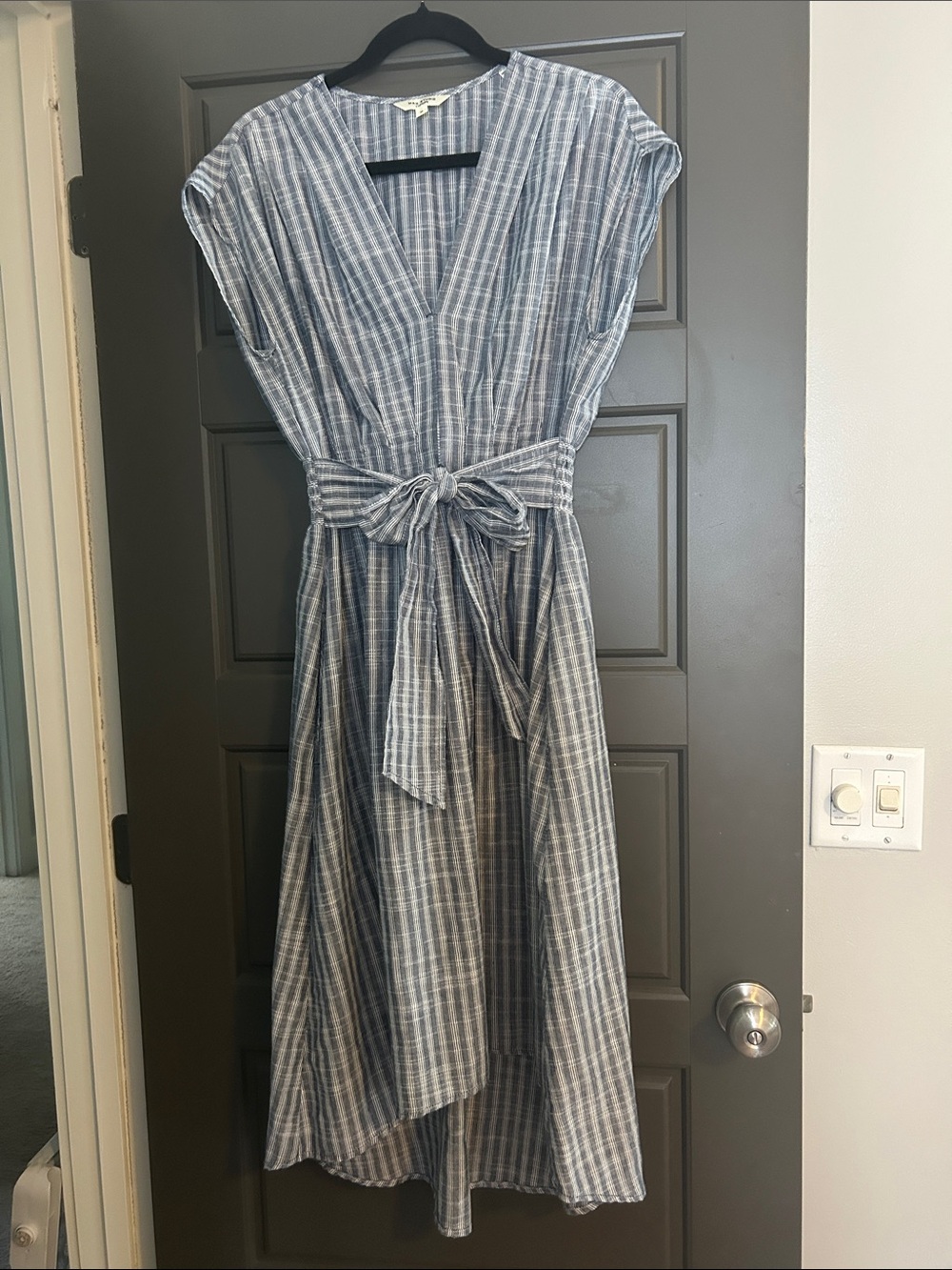 Max Studio Blue and White Striped V-Neck High-Low Dress